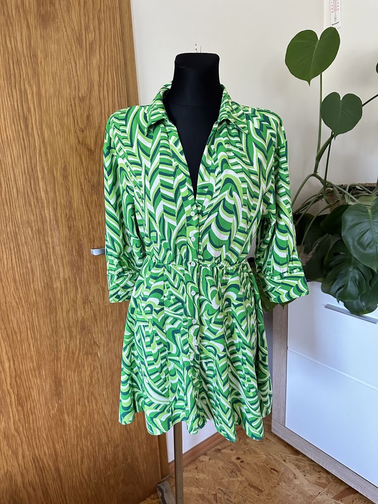 Zara XS 34 36 sukienka we wzory geometryczne  zielona