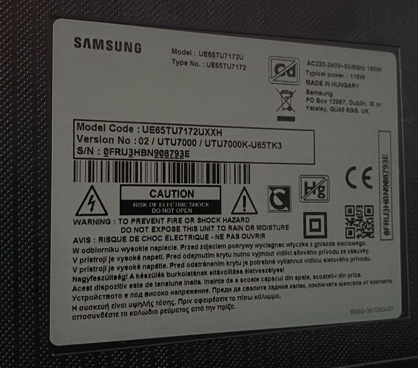 TV Samsung 65 cali uszkodzona matryca