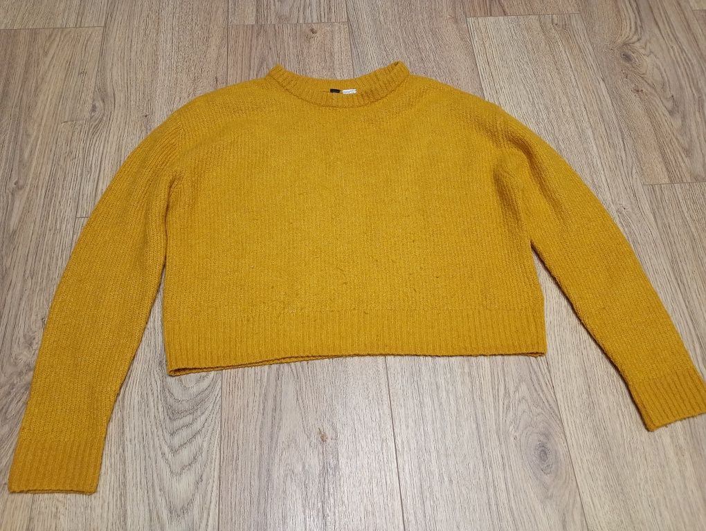H&M, żółty/ kanarkowy sweter, XS, wełna, krótki, crop top