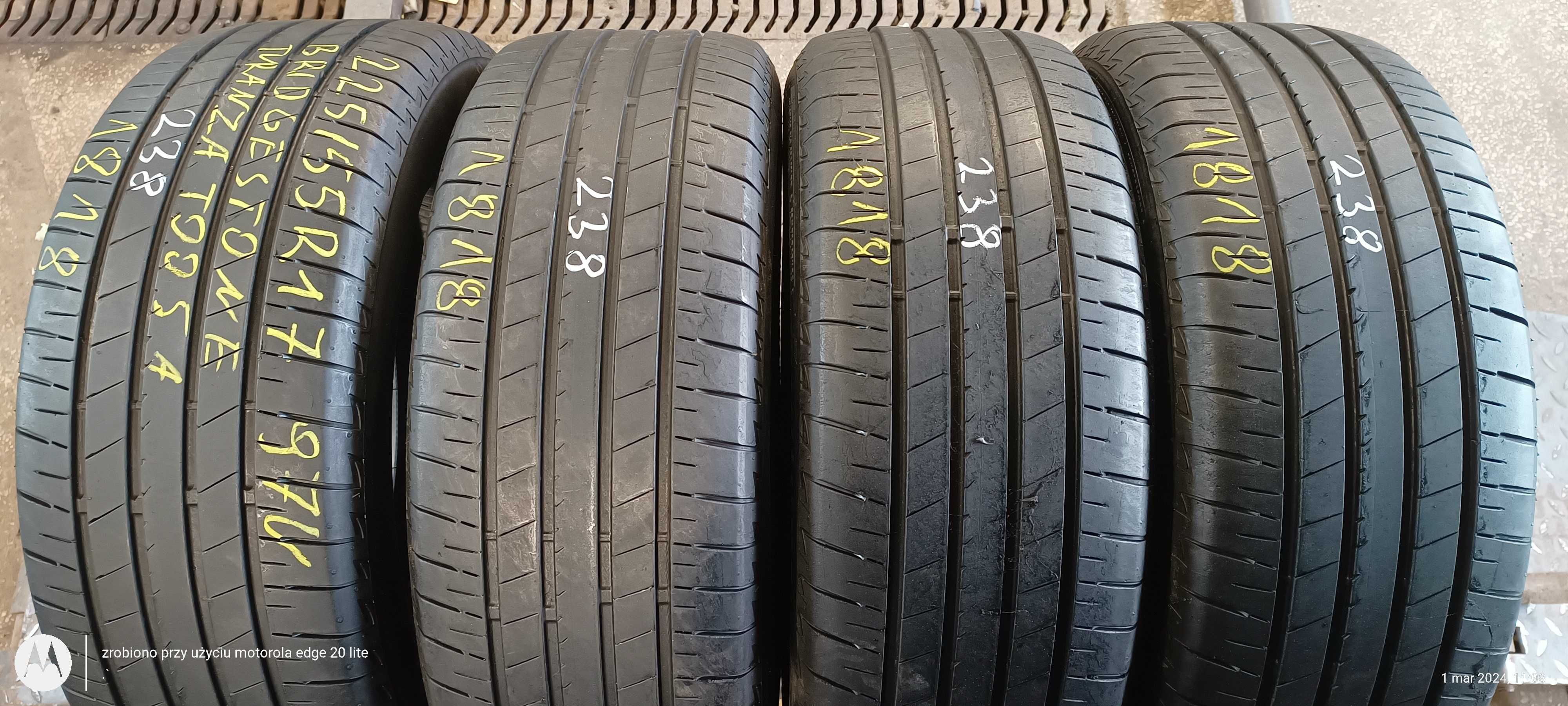 4szt LATO 225/55R17 Bridgestone Turanza T005 bieżnik 2x5,2 mm 2x 6mm