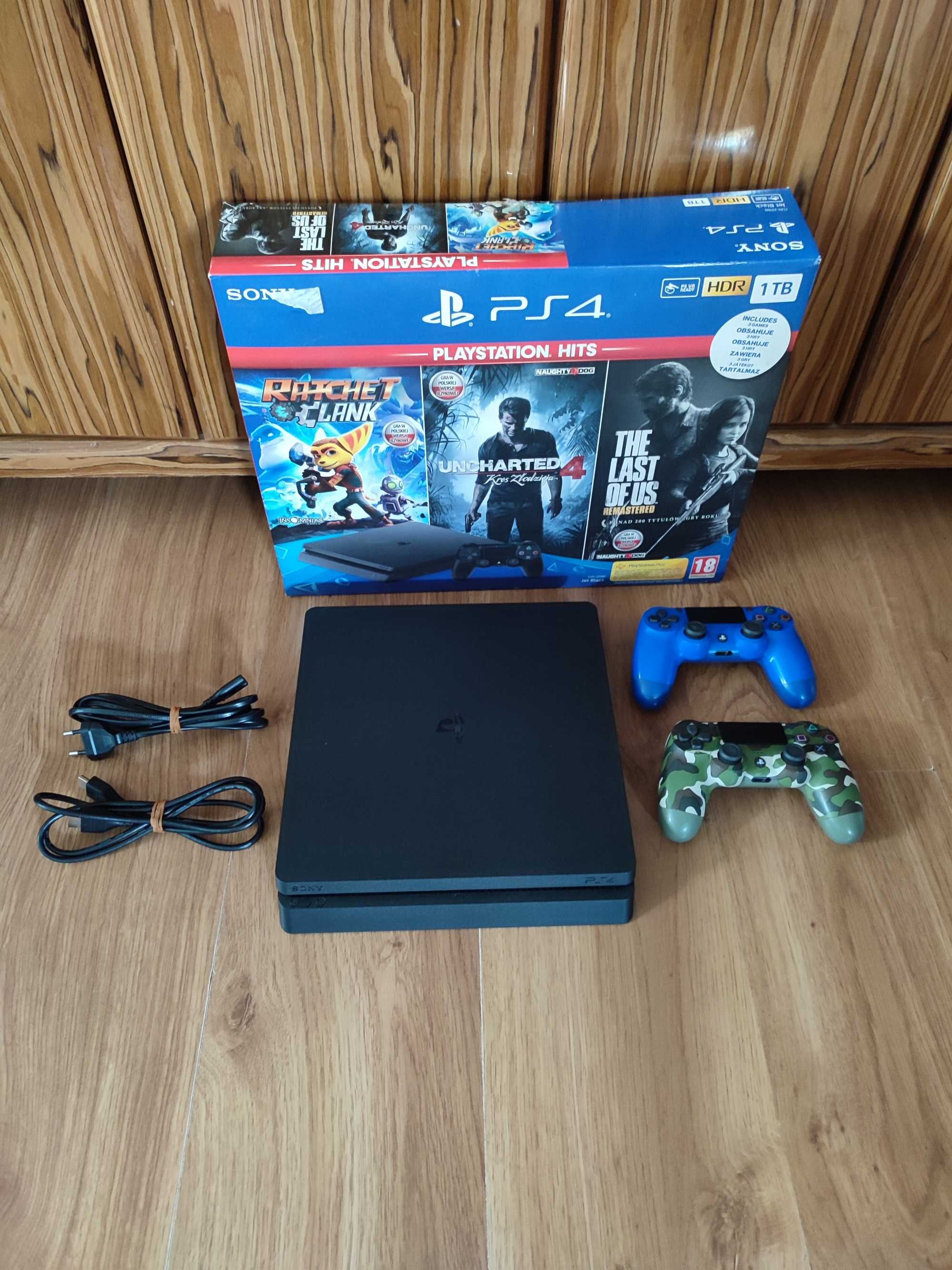 [PS4] Konsola PlayStation 4 Slim 1TB + 2 Pady, Oryginalne pudełko