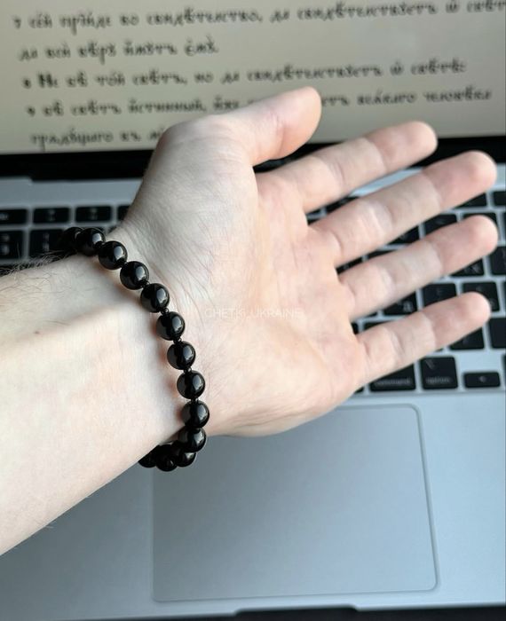 Чотки з каменю 8мм на руку Четки на руку мужской браслет черный сталь