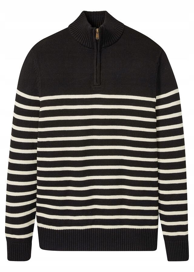 B.P.C sweter męski czarny w beżowe paski z półgolfem XL.