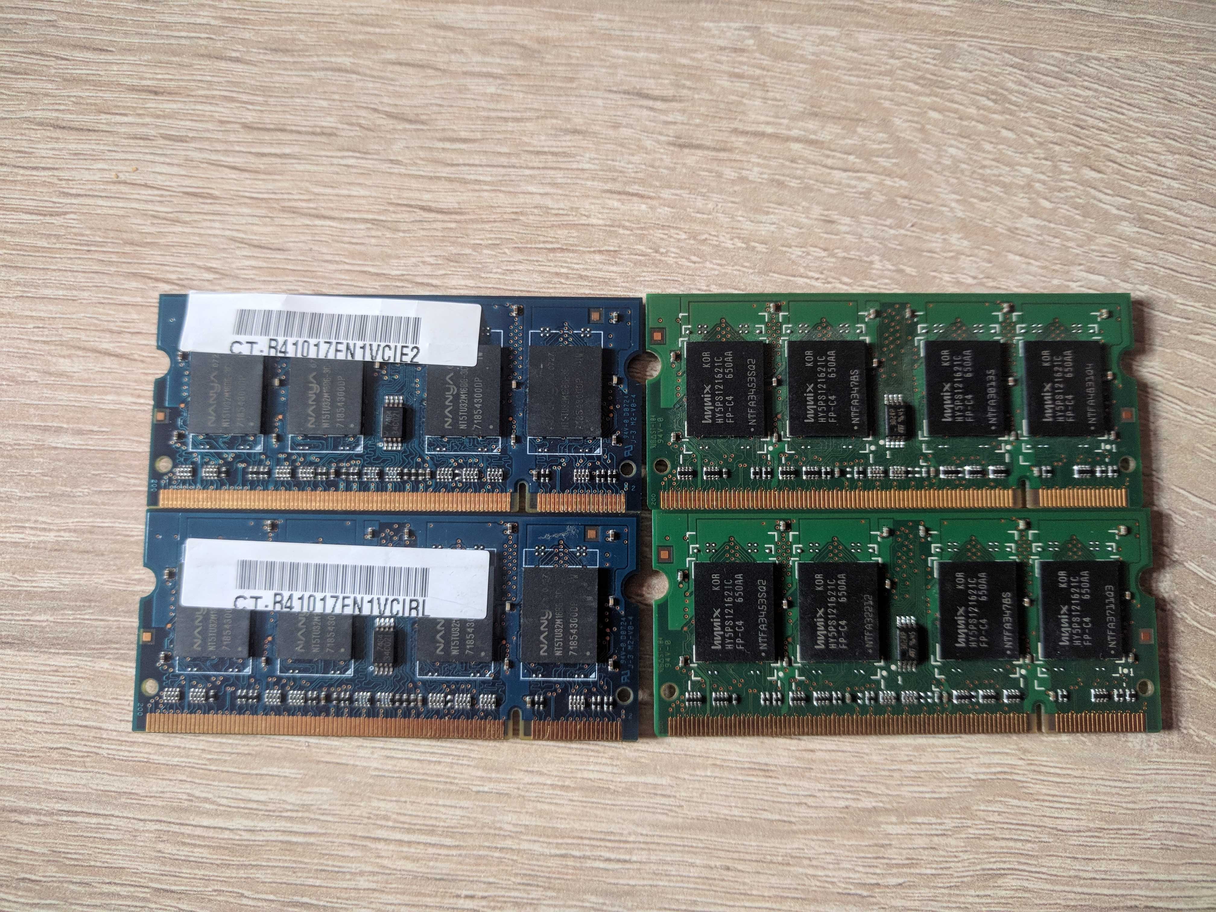 Pamięć DDR2  2szt Nanya,2szt Hynix,1szt Samsung 512MB 2Rx16 PC2-5300S