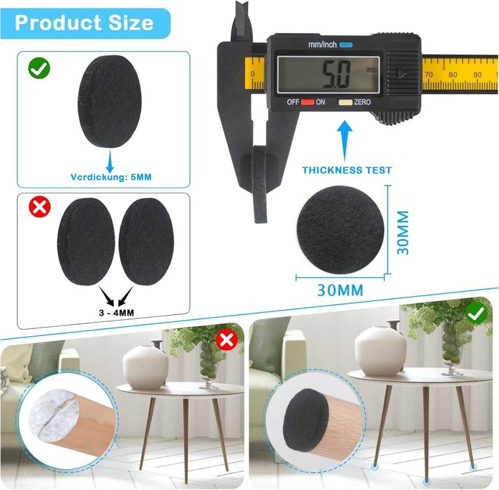 Podkładki filcowe samoprzylepne do mebli, 38 sztuk, czarne 30 mm
