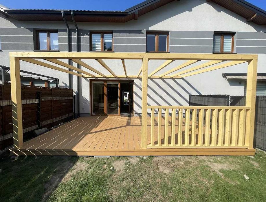 Pergola, taras, altana, wiata, drewno BSH, poliwęglan, zadaszenie