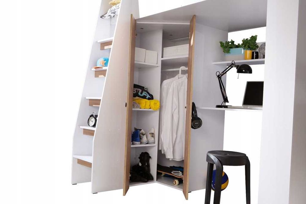 Łóżko piętrowe GUSTO 2 z biurkiem i szafą lewe/prawe dostępne w 24h