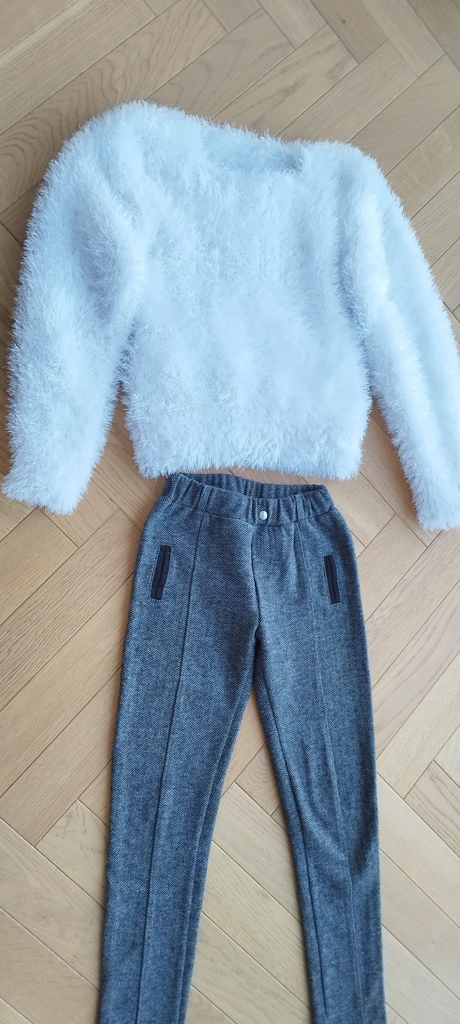 spodnie legginsy sweter włochaty biały świąteczny wizytowe galowe 140