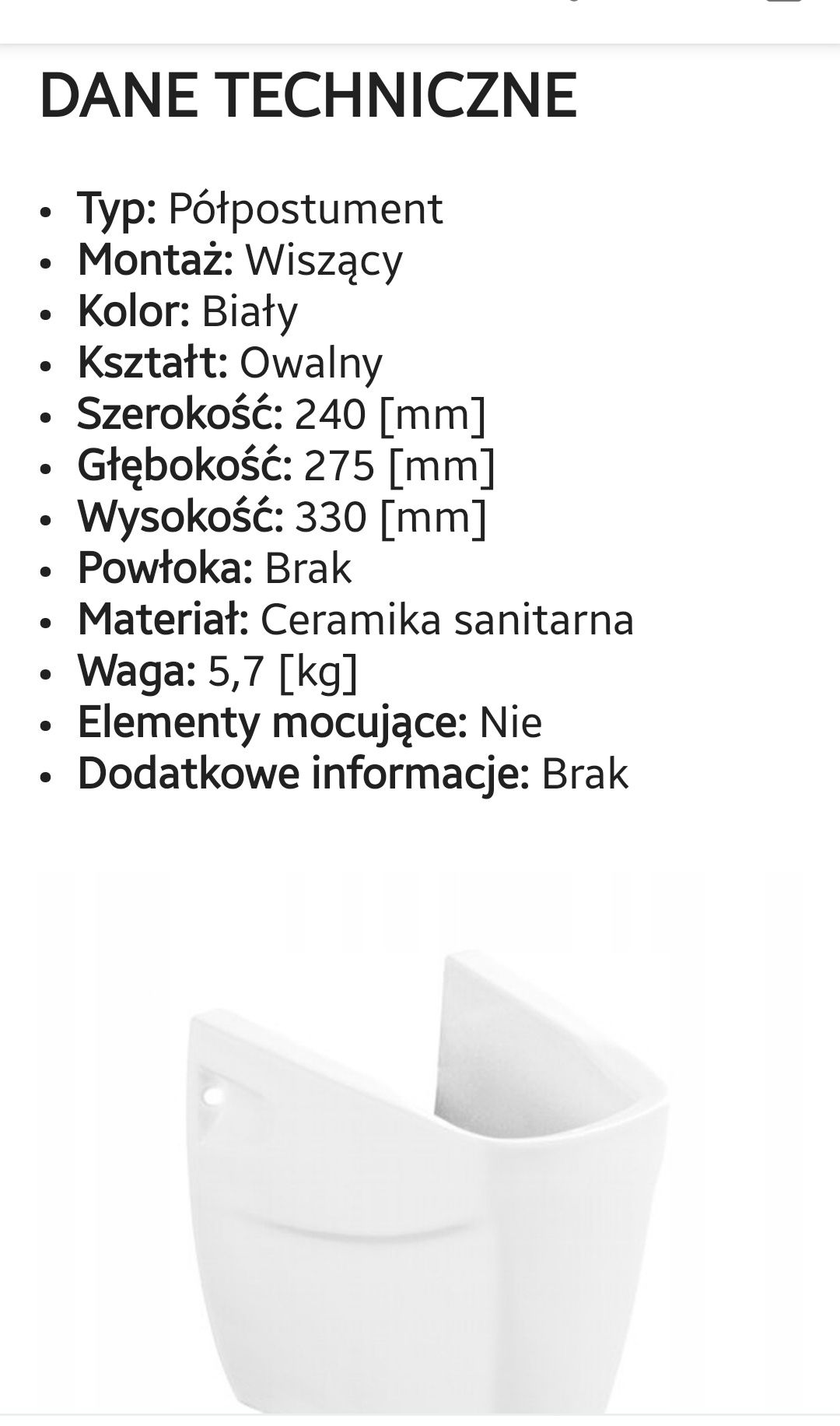 NOWY półpostument łazienkowy