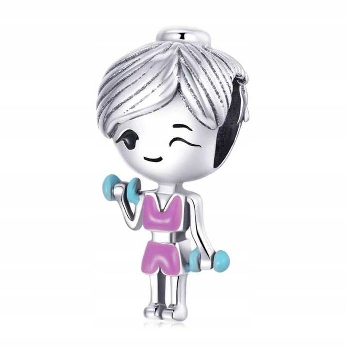 Zawieszka charms fitnes siłownia sport na prezent, srebro 925, gratisy