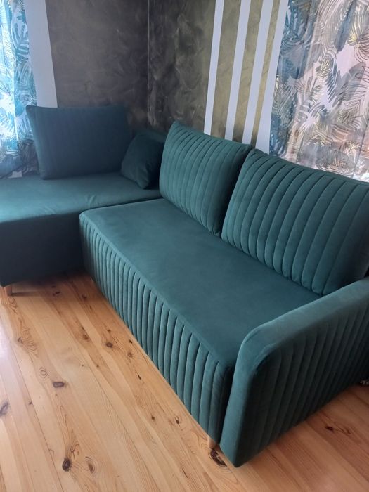 Kanapa naroznik kol ,butelkowa zieleń