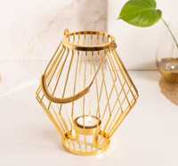 Świecznik lampion metalowy Altom Design szprosowany złoty 19x19x20 cm