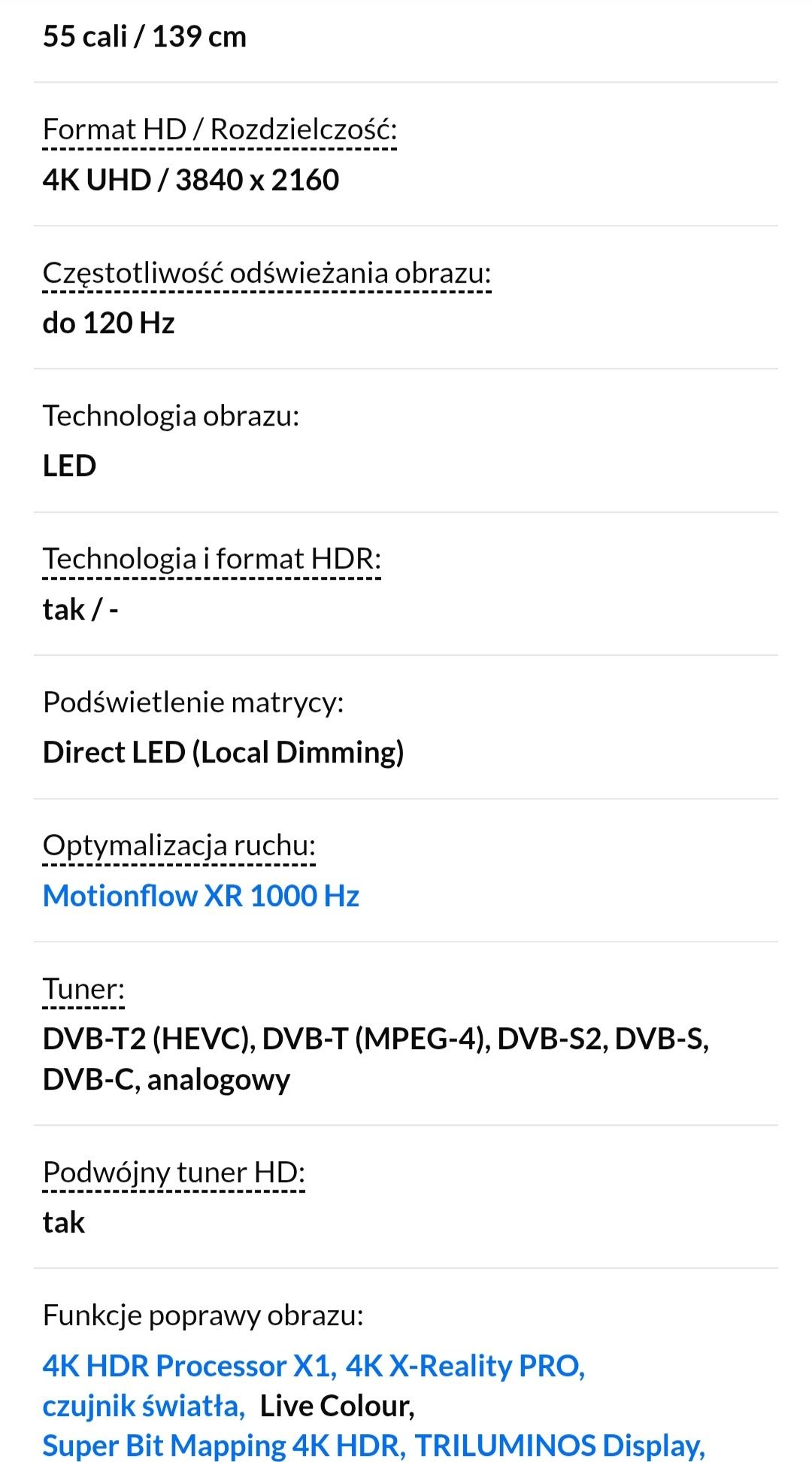 SONY 55cali 120Hz 4K UHD Android SMART telewizor