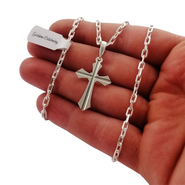 Srebrny Męski Łańcuszek Ankier + Zawieszka Krzyżyk 925 Prezent Dla Fac