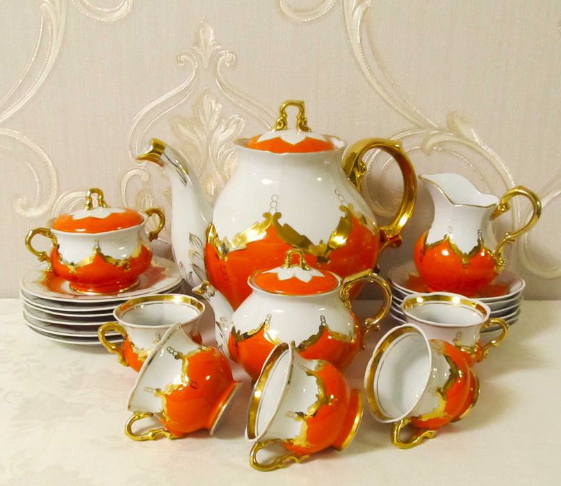 Чайный сервиз "Красный Бутон" 21 предмет фарфор СССР Барановка 70-ые