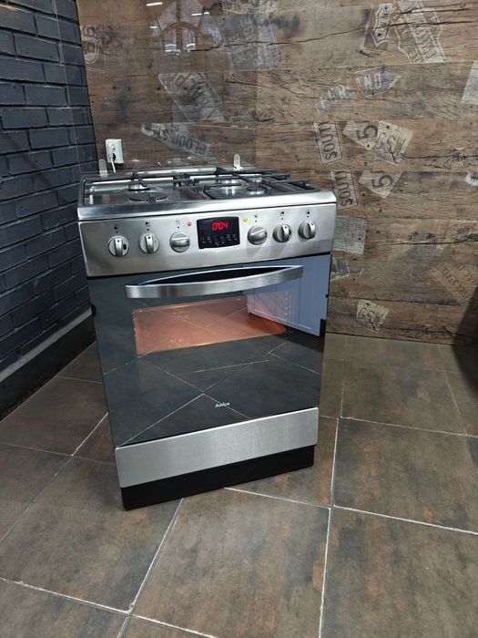 Газова плита з електро духовкою, нержавійка