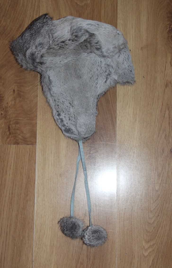 OCHNIK czapka kamczatka szara futro krolik M 38 s 36 futrzana futerko