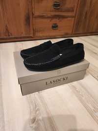 Czarne skórzane pantofle/mokasyny męskie Lasocki rozmiar 45. Skóra nat