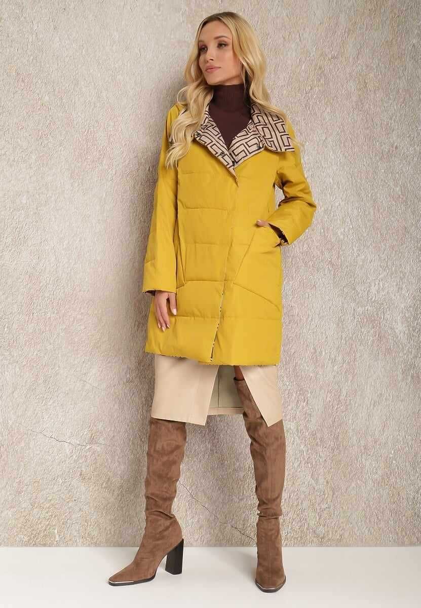 NOWA kurtka płaszcz wiosenny przejściowy żółty dwustronny +komin XL 42