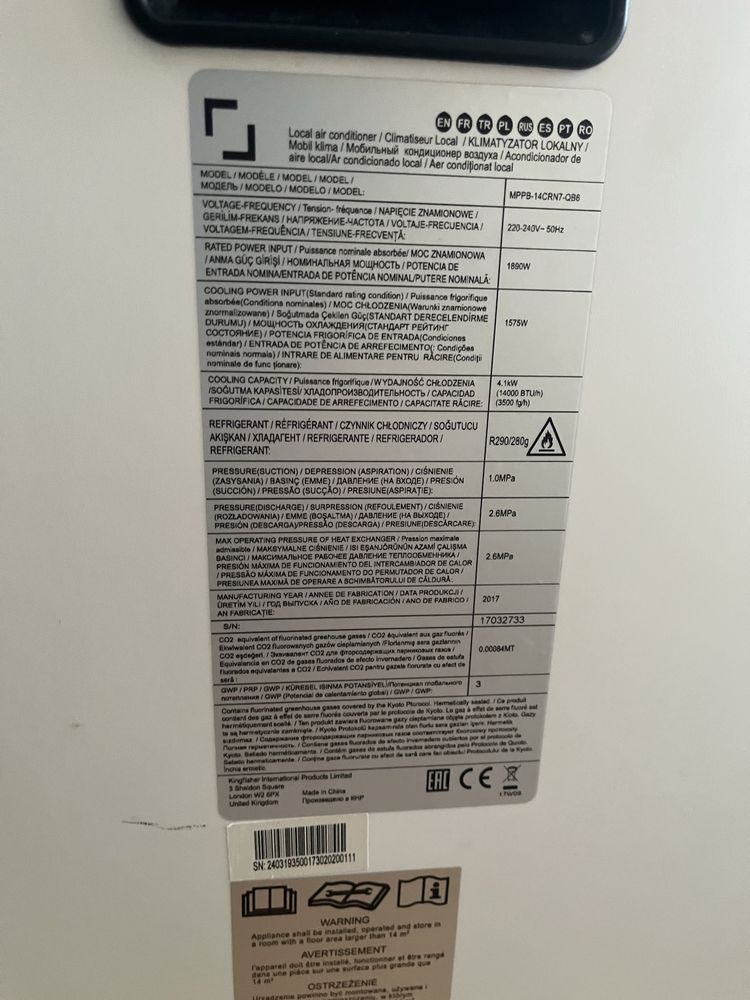 Klimatyzator przenosny 4,1kW po przegladzie