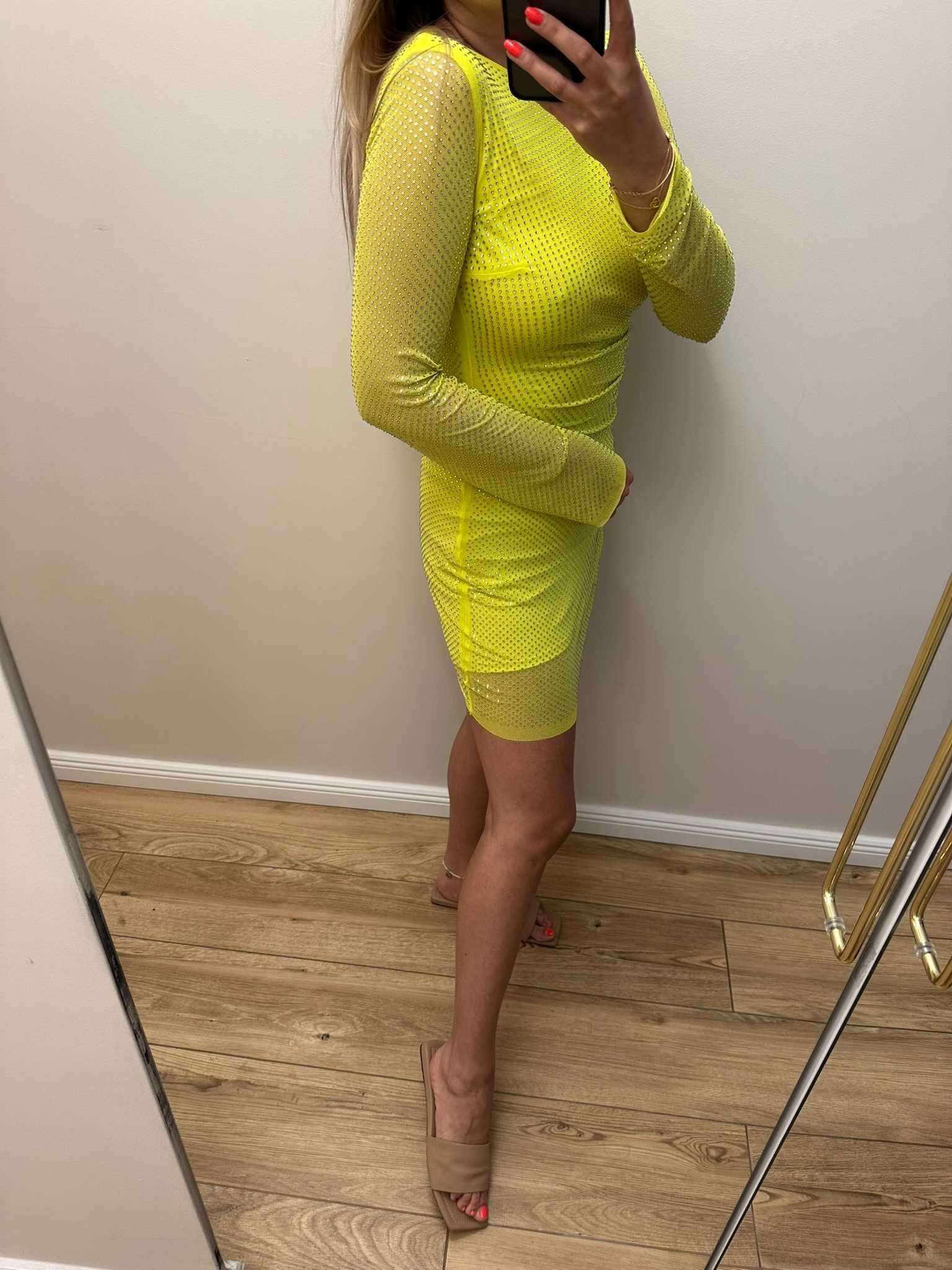 sukienka neonowa żółta kanarkowa limonkowa h&m xs s m mini
