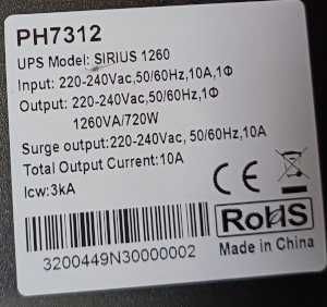 UPS Phasak PH7312 Sirius 1260, 1260VA, 720W