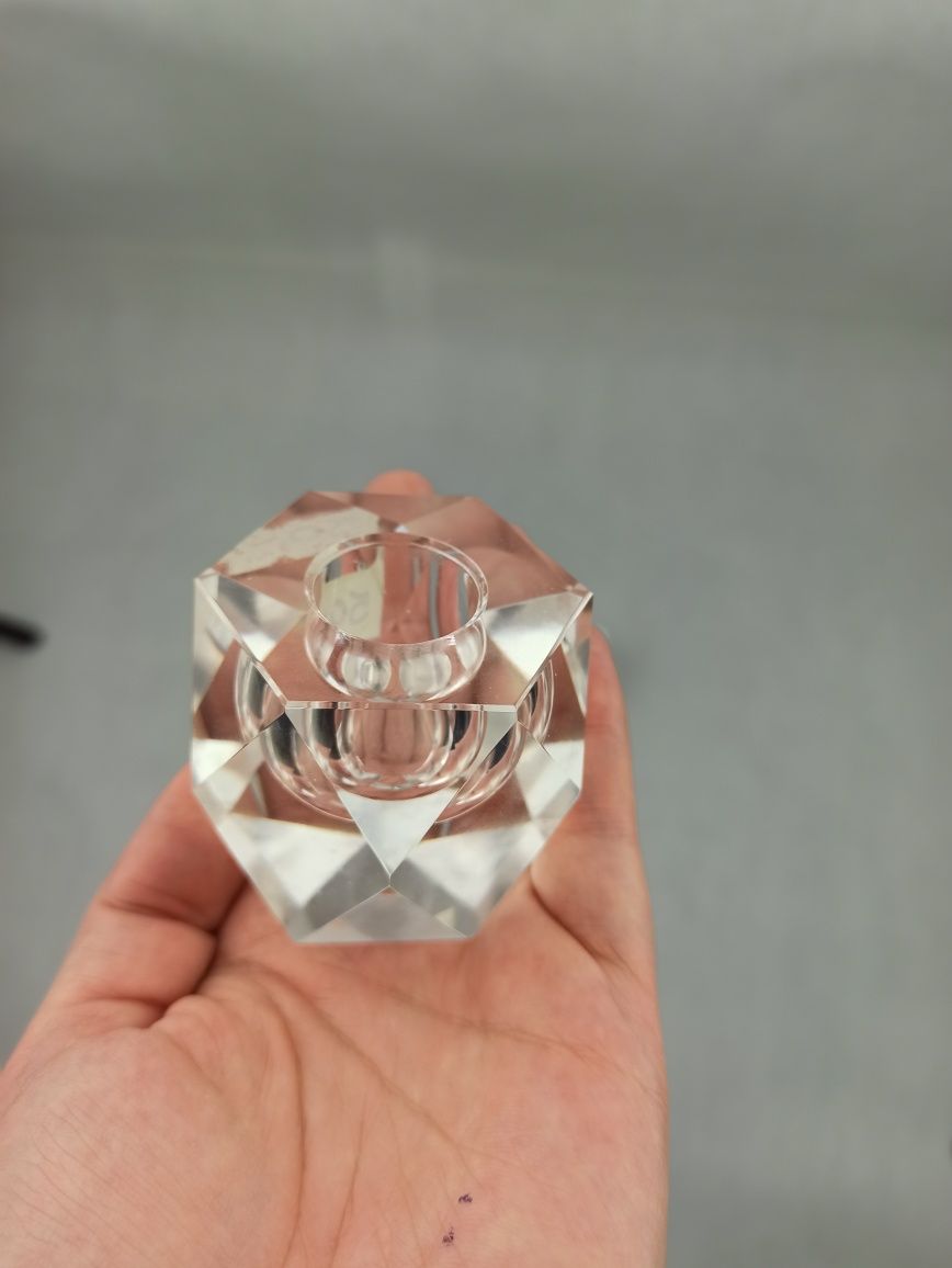 Dwa kryształowe geometryczne świeczniki design na święta
