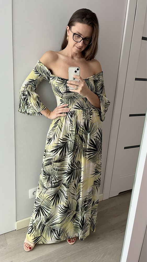 Lidia Kalita sukienka maxi długa w liście palmy S/M wiskoza