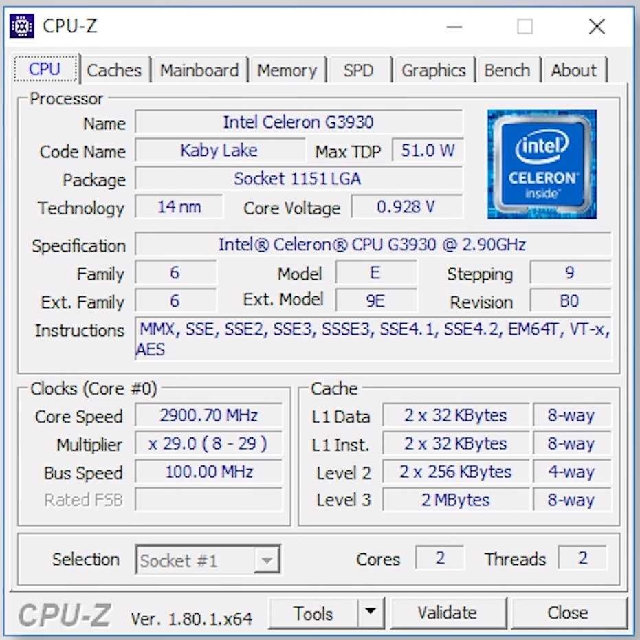 Процессор Intel Celeron G3930 s1151 2x2.9GHz