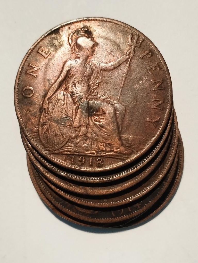 Moedas de 1 Penny Inglaterra Século XIX e século XX