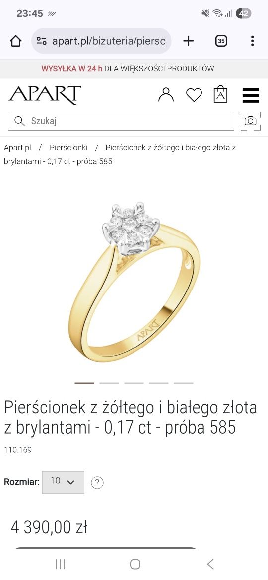Złoty pierścionek Apart z brylantami