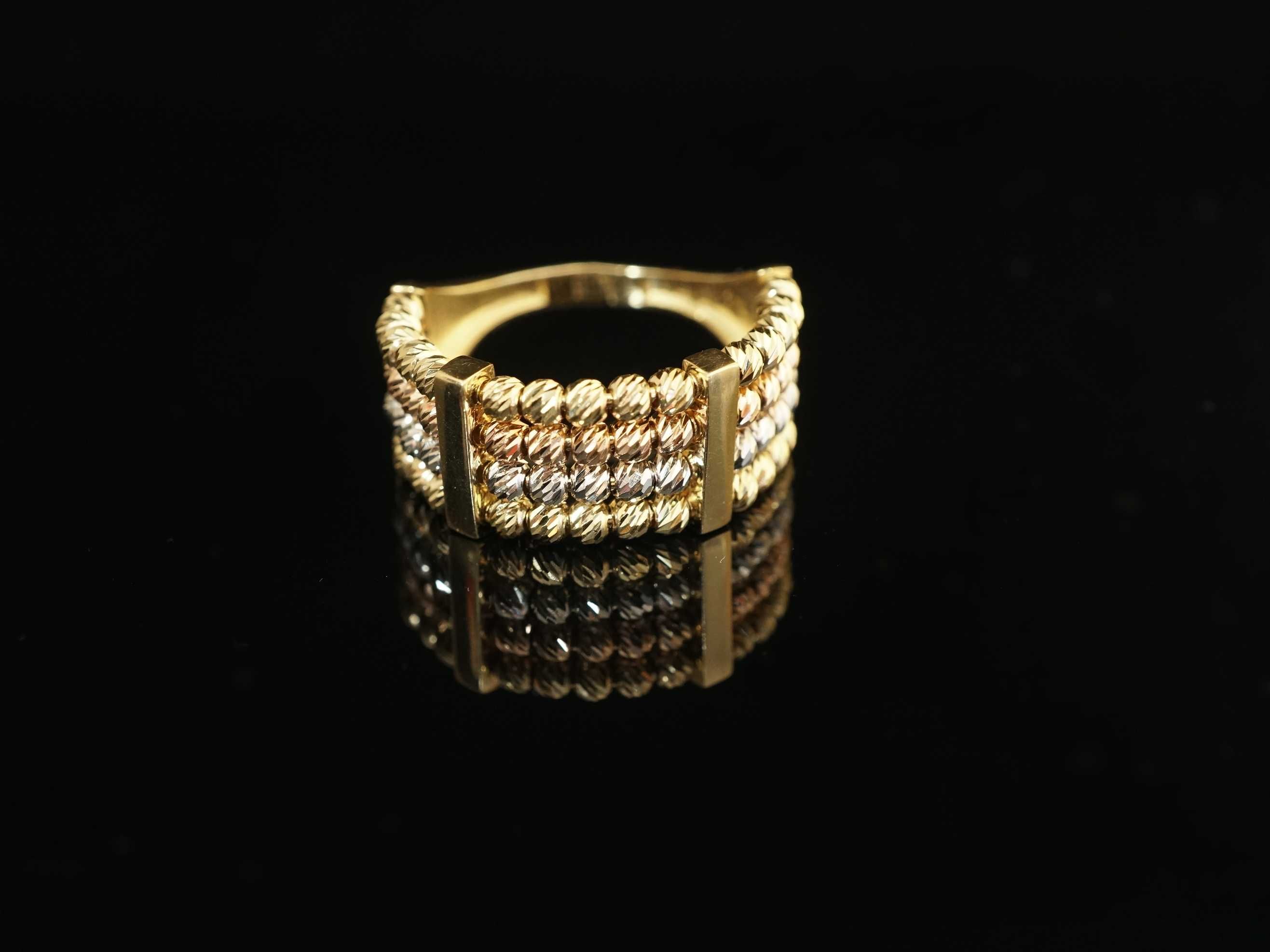 Złoto 585 - złoty pierścionek z kuleczkami rozm 21