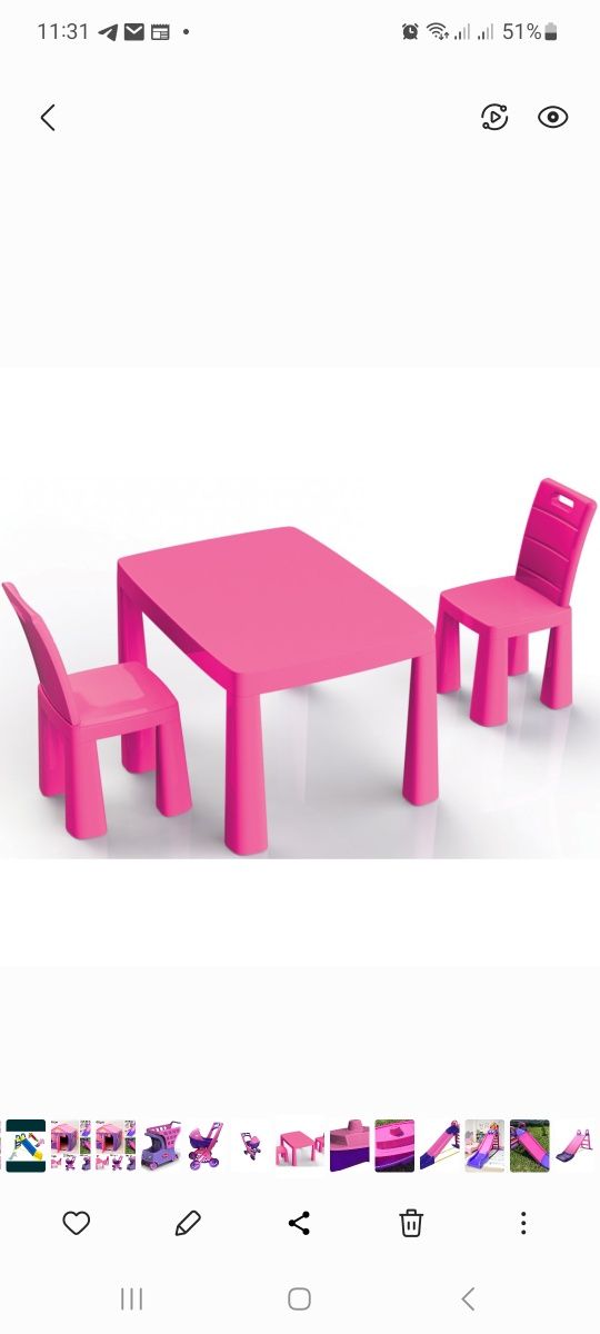 Дитячий пластиковий стіл і два стільці Рожевий, Бірюза