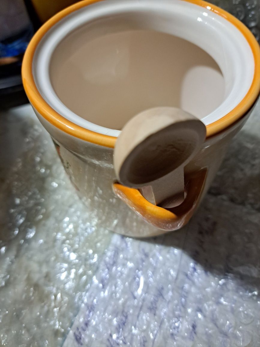 Чашка для меда, варенья с ложечкой деревянной