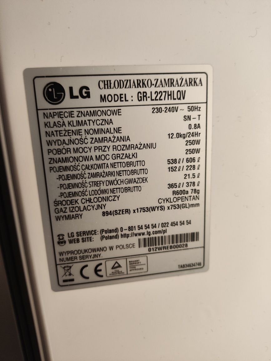 Sprzedam lodówkę LG Side by Side chłodzi, nie mrozi.