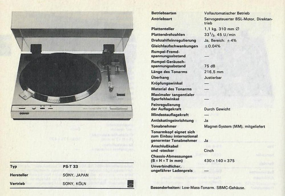 Sony PS-T33 Direct Drive W pełni automatyczny gramofon  
Son