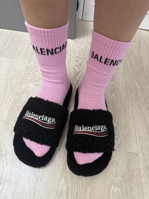 Шлепки тапочки меховые balenciaga balensiaga баленсиага