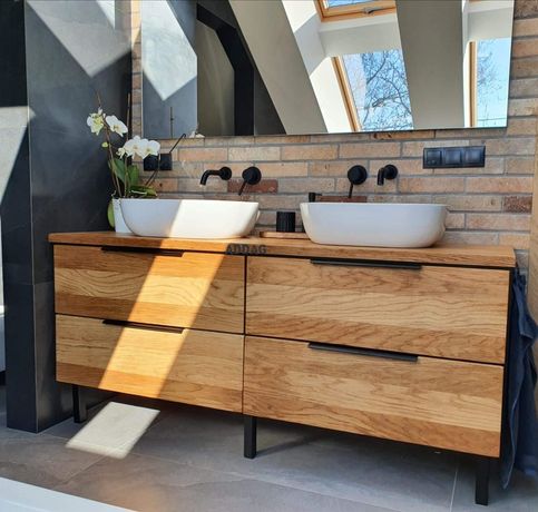 Szafka łazienkowa stojąca z drewna dębowego, szuflady, loft