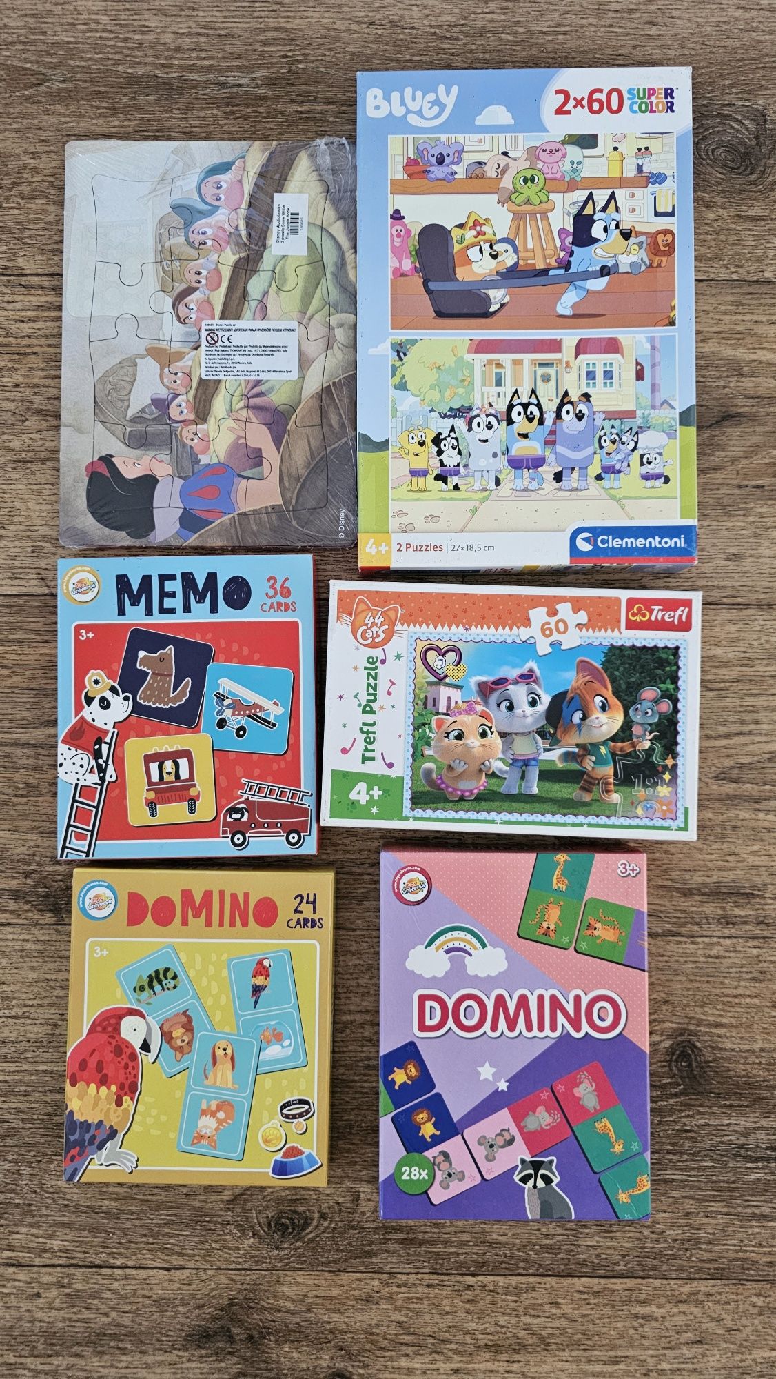 Zestaw puzzle bluey , koty, memo domino