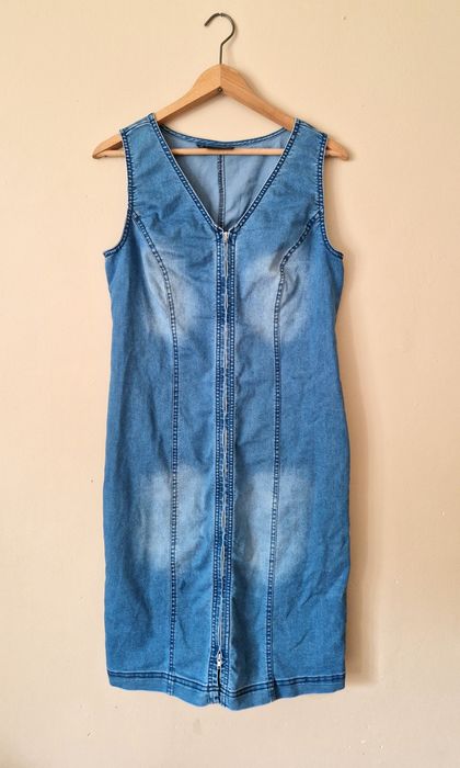 Dopasowana Sukienka Jeans Zamek V-neck L