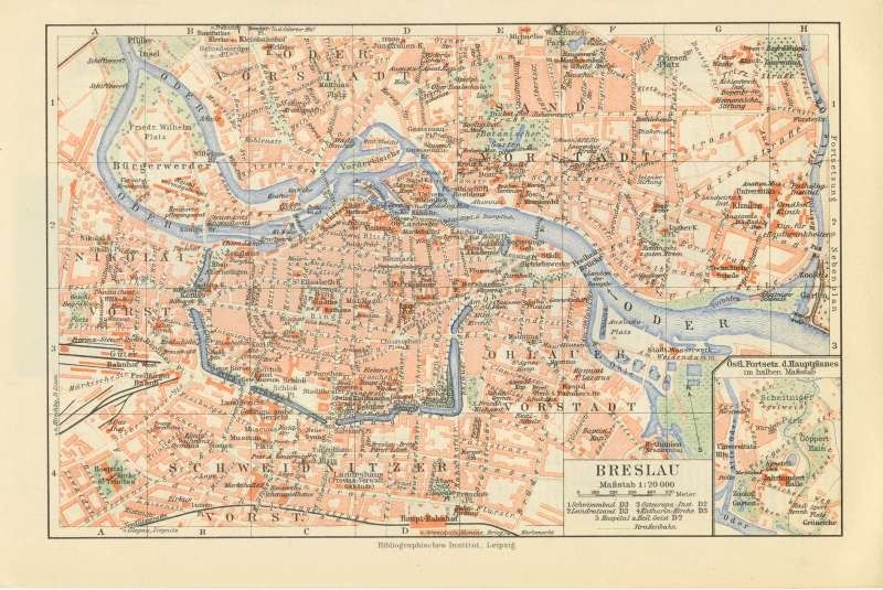 Wrocław piękny oryginalny XIX w. plan miasta