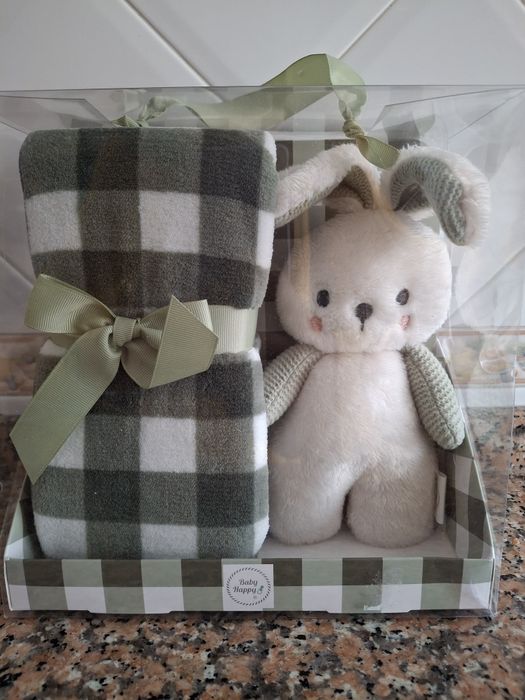 [NOVO] Conjunto verde manta e boneco coelhinho