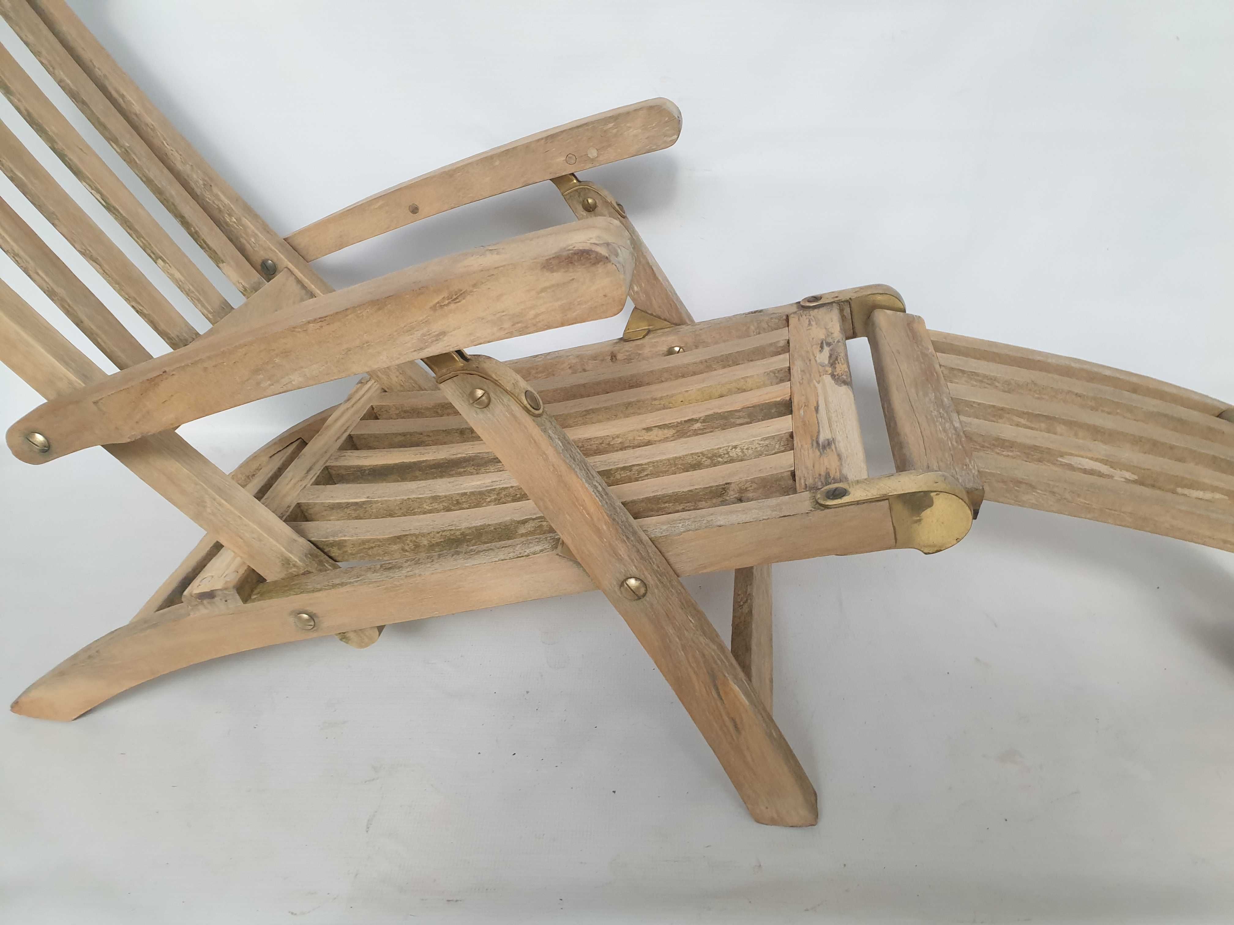 leżak drewniany mosiężne okucia ogrodow TEK teak dla dzieci retro mini