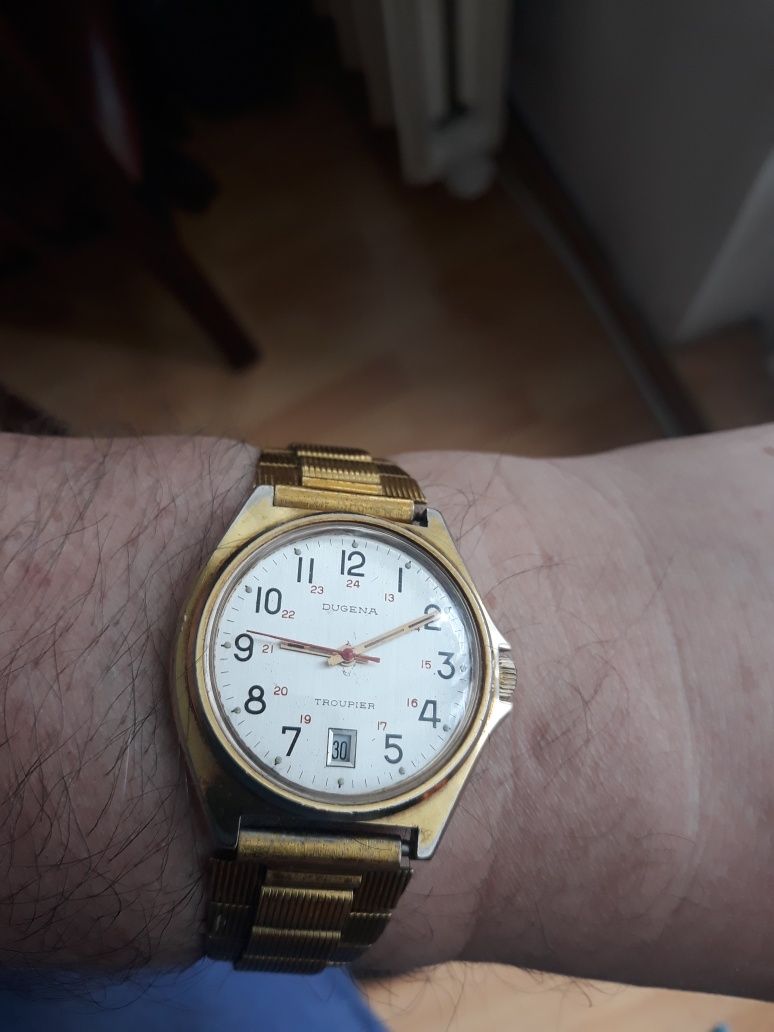 Zegarek męski mech.Dugena Troupier 17j.Swiss 40mm.sprawny.