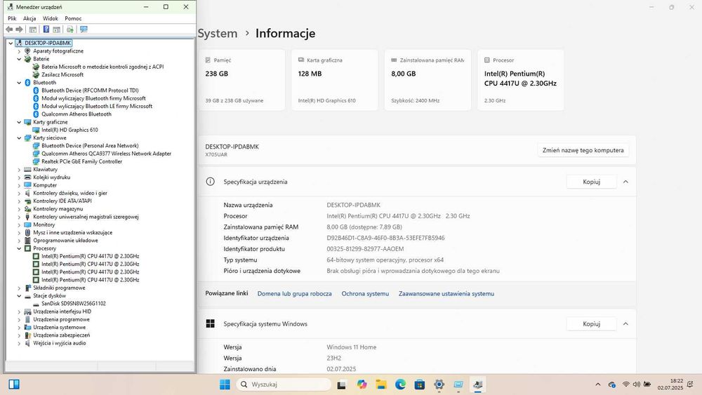 Laptop Asus S533f 17,3 " Intel Pentium Gold 8 GB / 256 GB + Windows11