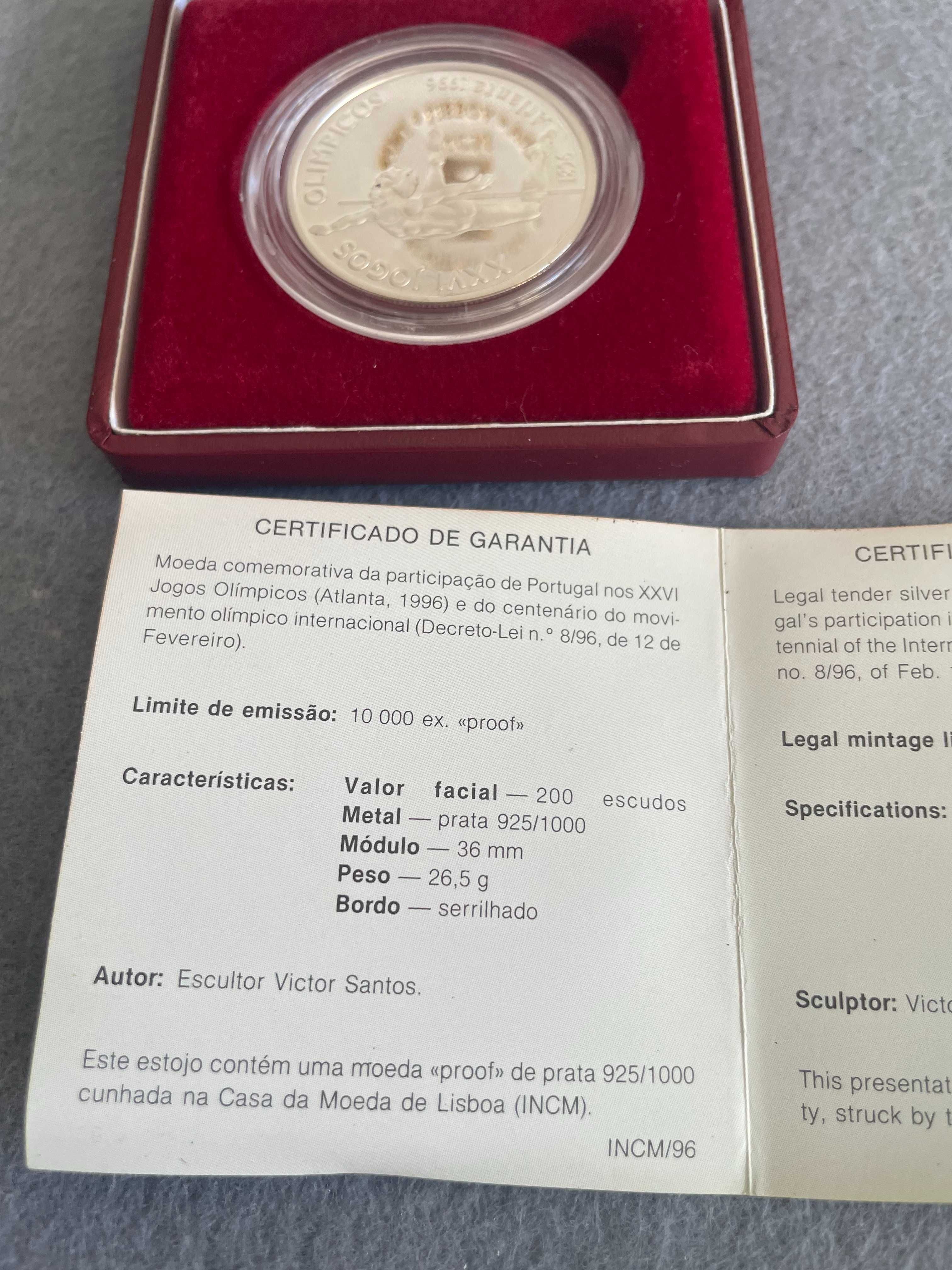 Moeda Proof Prata 925 – 200 Escudos – Jogos Olímpicos Atlanta 1996