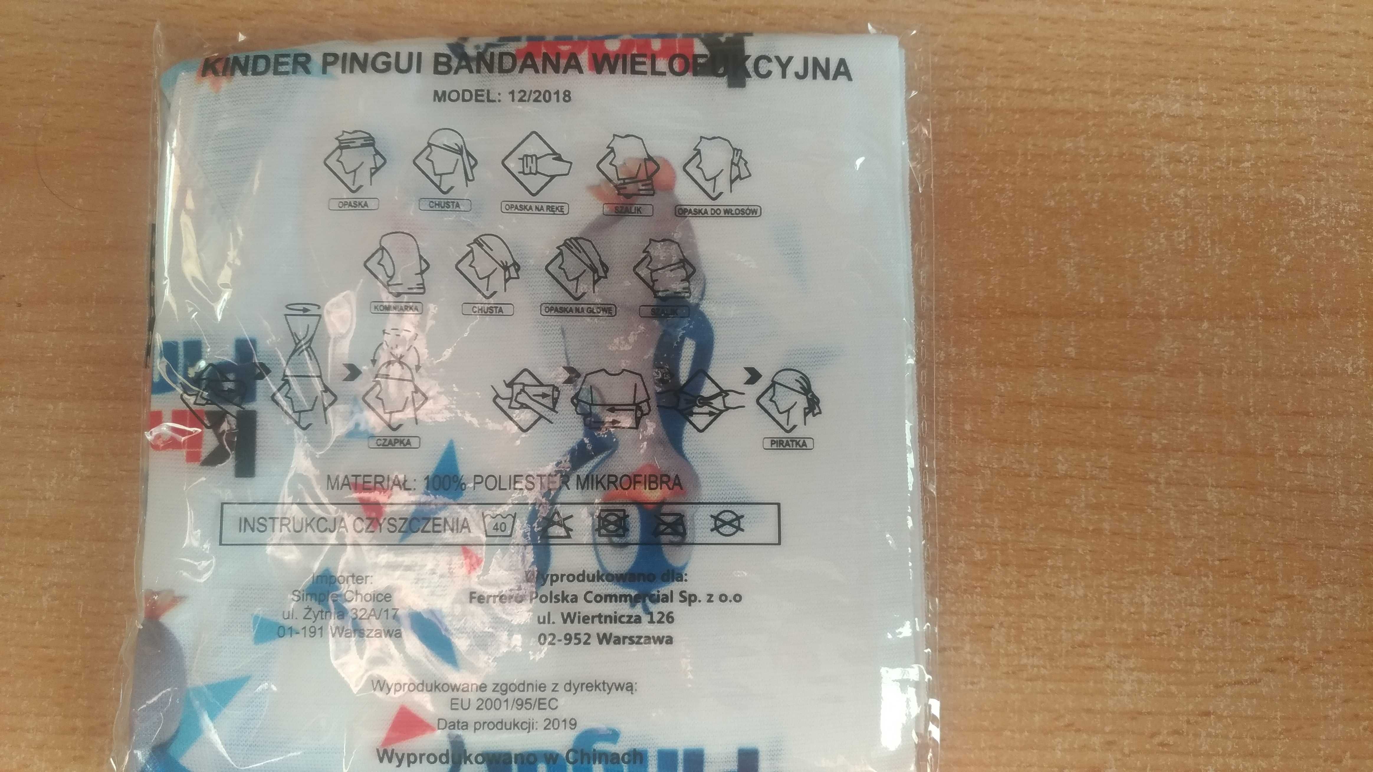 Bandana wielofunkcyjna z Kinder Pingui (chusta,czapka,szalik,opaska)