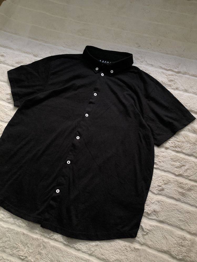 ZARA (L/XL) Man Basic Black мужская поло рубашка черная короткий рукав