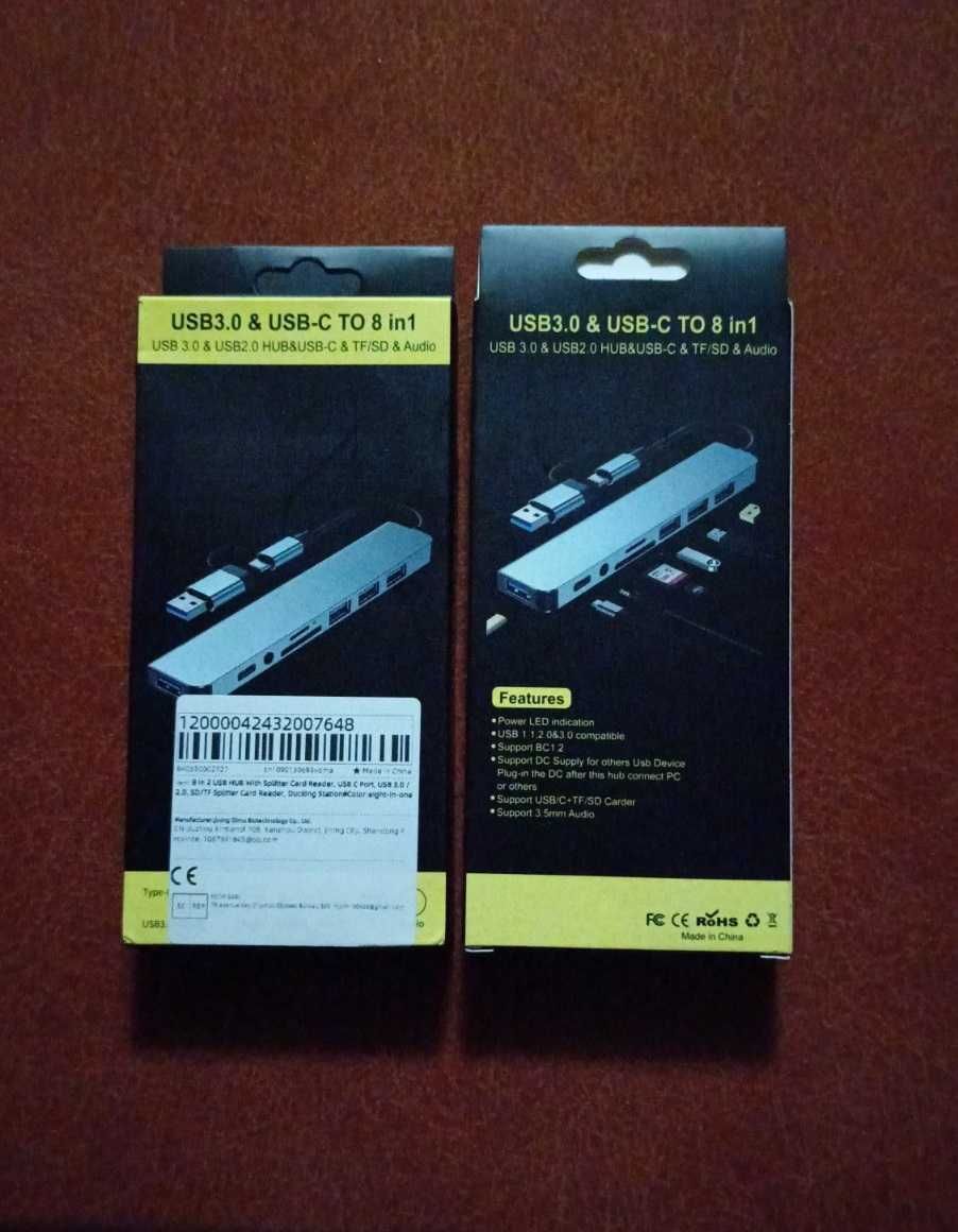 8 в 2 USB-концентратор с  картридером, порт USB C, USB 3.0 / 2.0