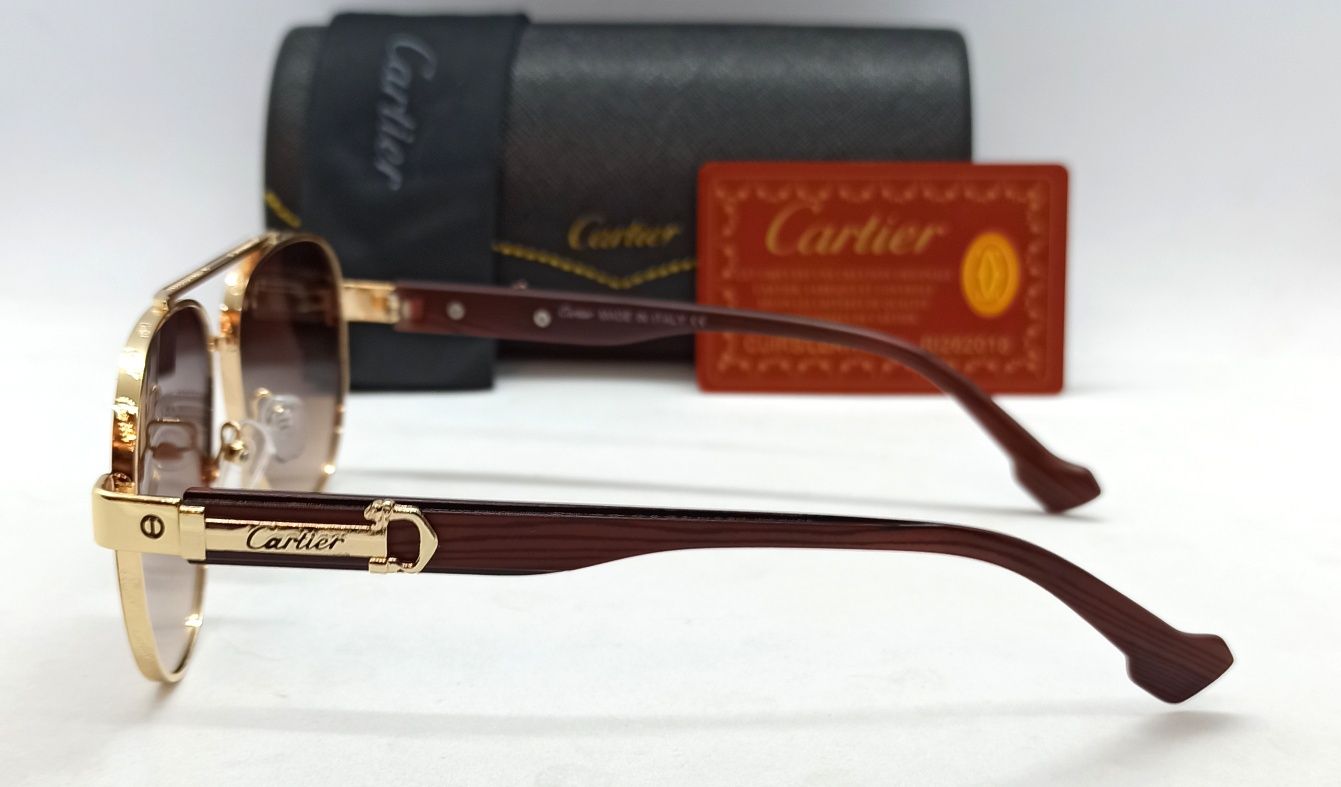 Cartier очки капли мужские солнцезащитные коричневые в золотом металле